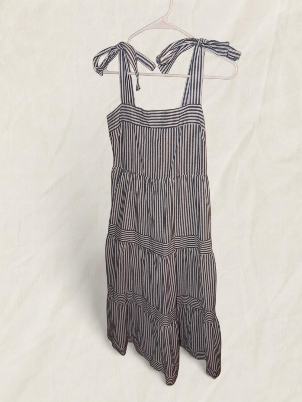 Striped Tie-Shoulder Maxi Dress - Blue and White